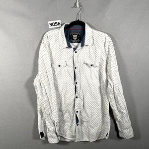 Tranquility Mayhem Shirt Mens XL White Patterned Cotton Long Sleeve Button Up